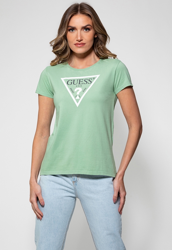 T-Shirt Feminina Silk Logo Triangulo  Guess