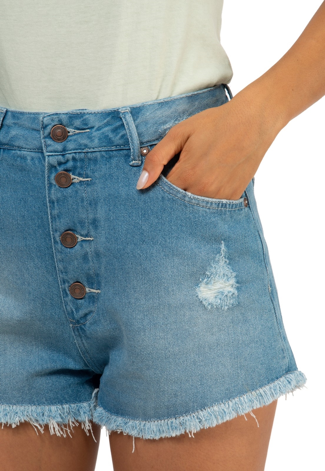 Short Jeans Guess Barra Dobrada Azul - Compre Agora