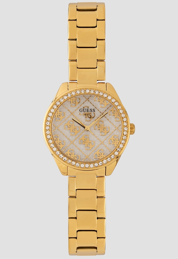 Relógio Aço Dourado Monograma Cristal Guess