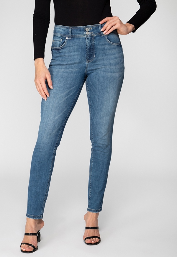Calça Jeans High Rise Skinny Botão Duplo