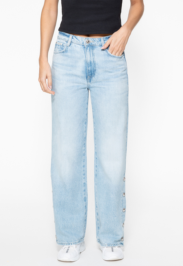 Calça Jeans Wide Leg Eco Fenda Botões